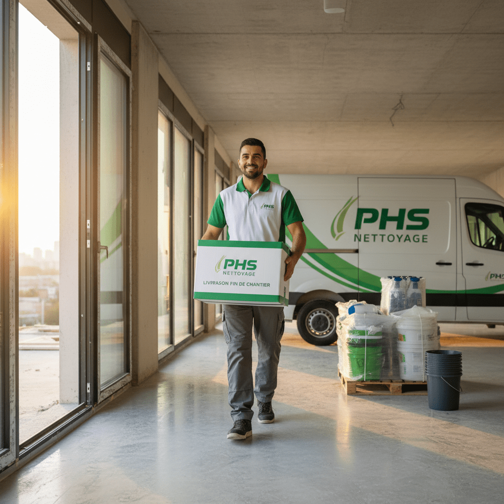 Homme souriant ayant finit de nettoyer un chantier