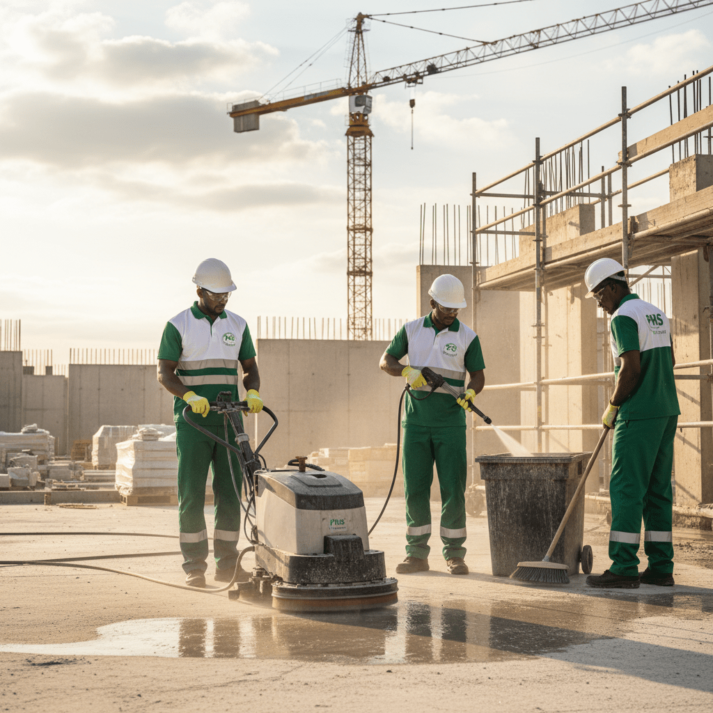 Homme qui nettoie le sol d'un chantier au karcher