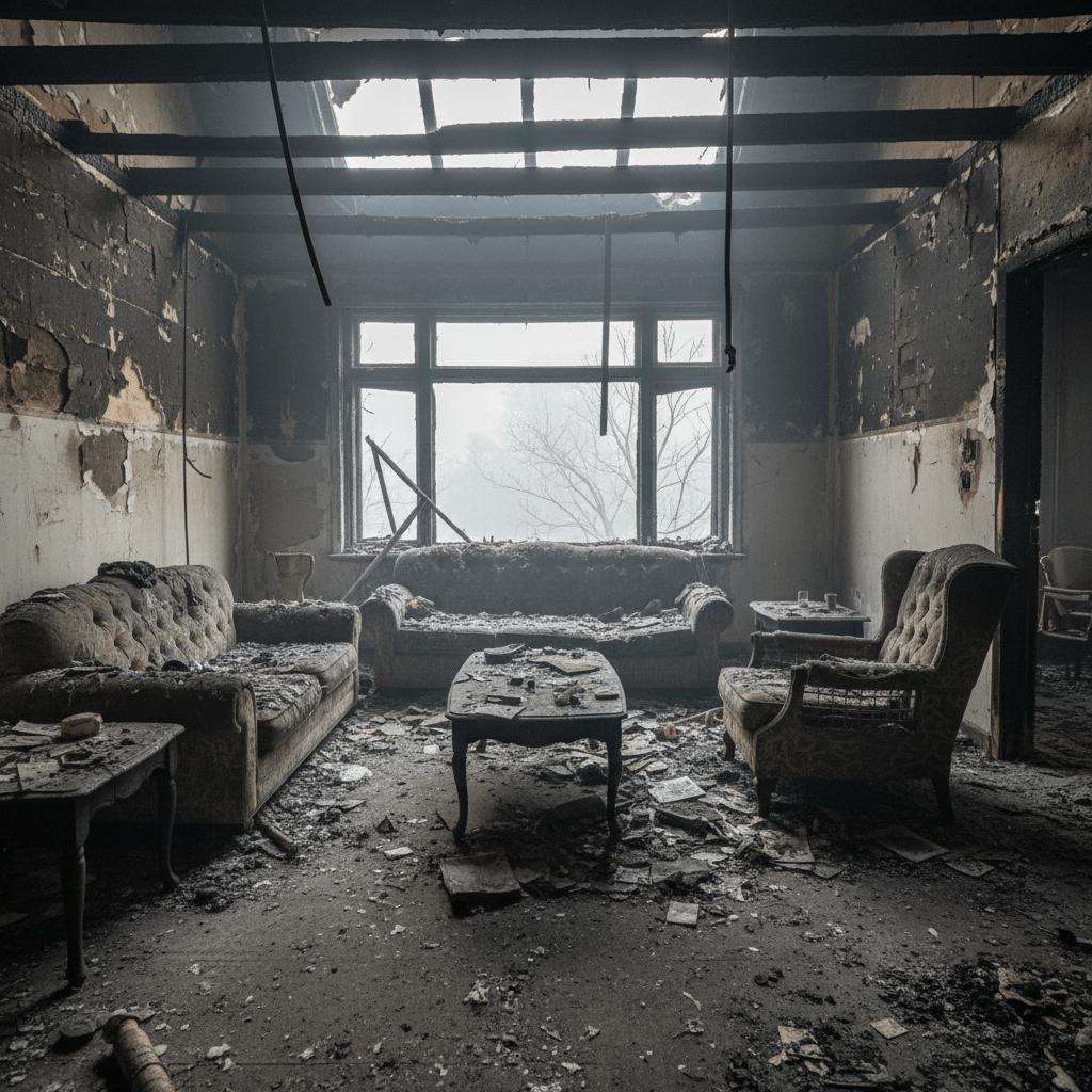 Intérieur d'une maison sinistrée par un incendie