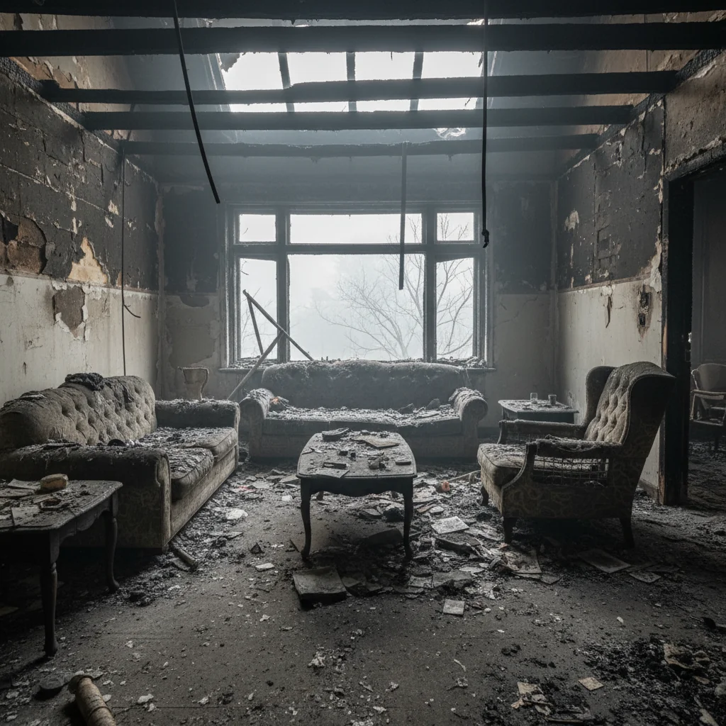 Intérieur d'une maison sinistrée par un incendie
