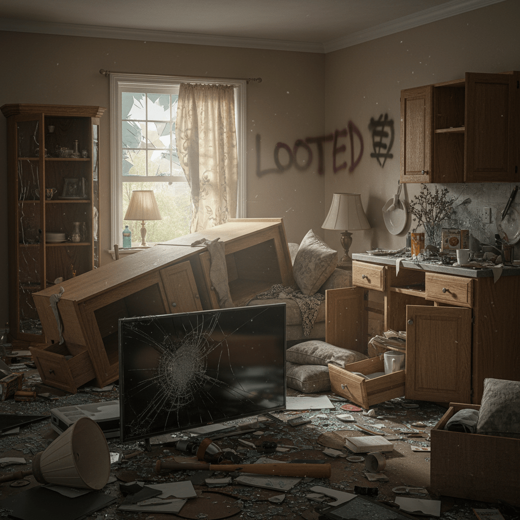 intérieur d'une Maison vandalisé suite à un cambriolage